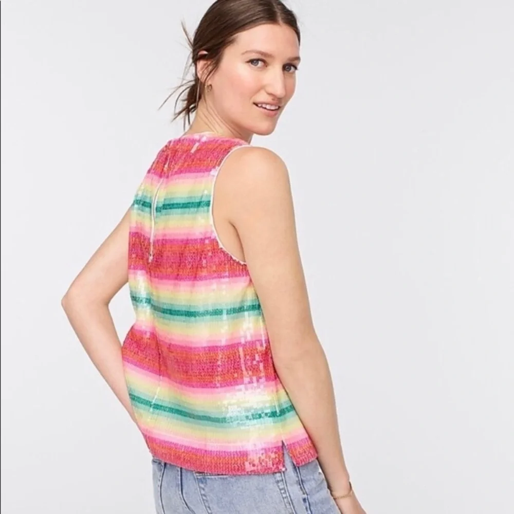 NWT J. Crew Sleeveless Sequin Tank Watermelon Stripes Sparkle Shine Size XS